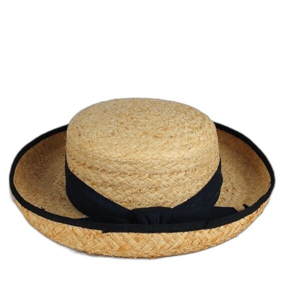 Fiesta Santa Barbara Straw Oversized Wide Brim Black Bow Band Medium 22 1/2" - Picture 10 of 10